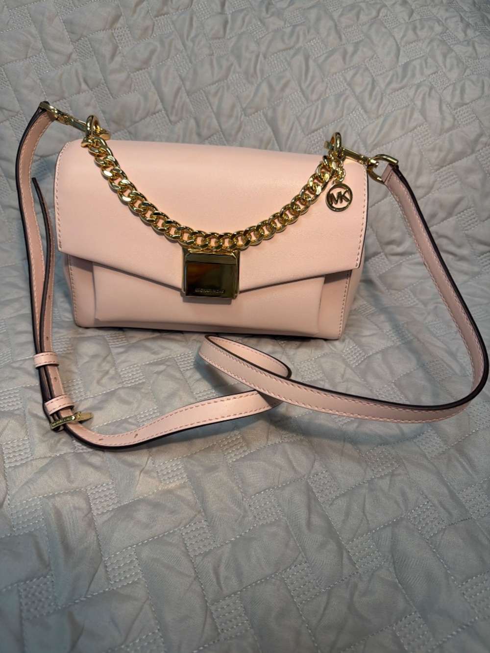 Michael Kors Blush Pink Leather Chain Crossbody Shoulder Bag Gold Hardware - Picture 6 of 6